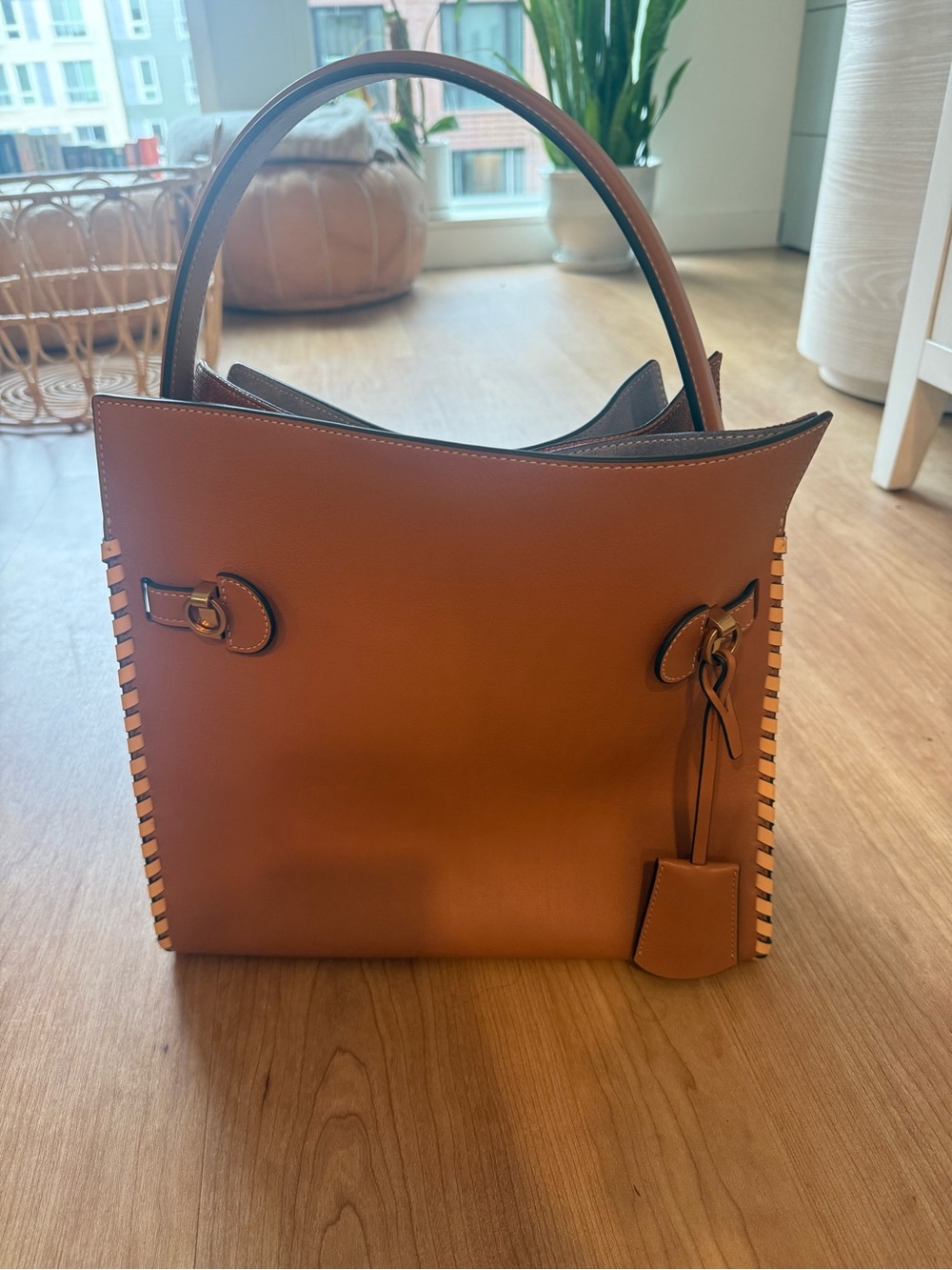 Tory Burch Burnt Orange and Brown Whipstitch Leather Double Bag Satchel - Picture 3 of 16